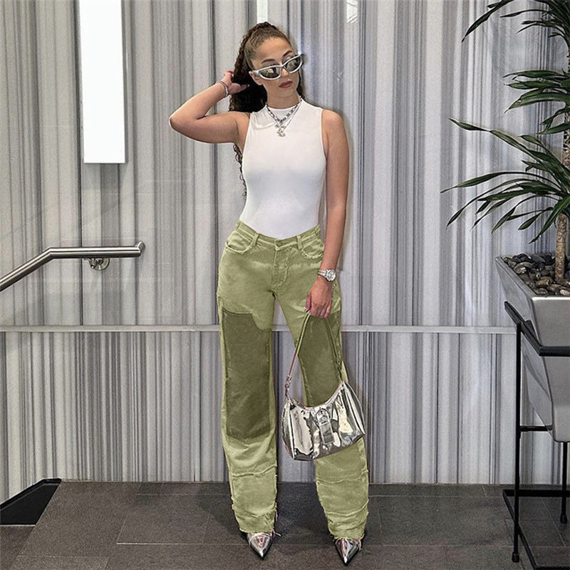 Fashion Street Patch Stitching Brushed Trousers For Women - Bellarte Enchanté Fashion Street Patch Stitching Brushed Trousers For Women